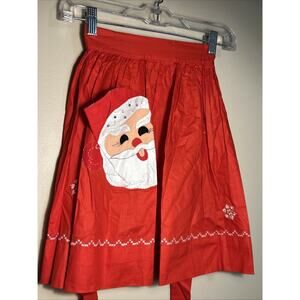 Vintage Christmas Half Apron Santa Face Pocket Rhinestones